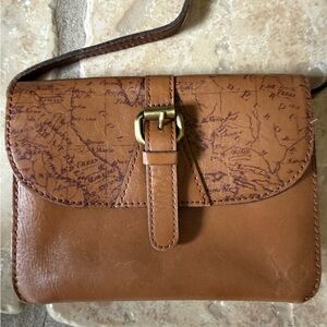 Patricia Nash Tan Leather Crossbody Bag with Map Design